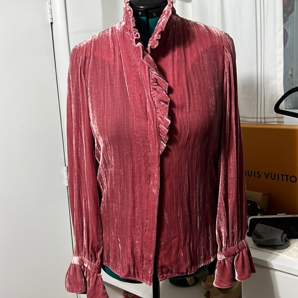 Velvet pink button down top